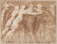 B 043
<br/>
Mucius Scaevola voor Porsenna geleid
<br/>
<em>Polidoro da Caravaggio (ca.1499-1543) - kopie naar</em>